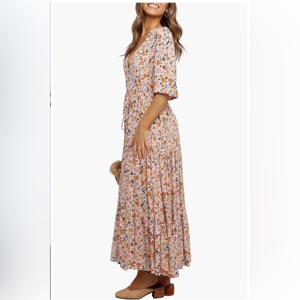 Petal & Pup Pink Floral Midi Dress - Picture 3 of 12